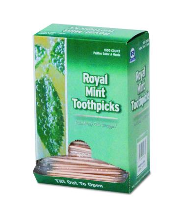 Royal RM115 Mint Cello-Wrapped Wood Toothpicks, 2 1/2", Natural, Box of 1000 (Case of 15 Boxes)