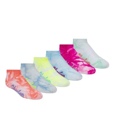 Skechers Girls' 6 Pack Low Cut Socks + 3 Pack Hair Ties 7-8.5 Multi