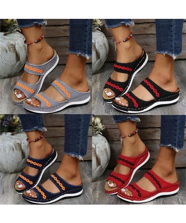 OWTERY Grigral Cross Sandals - Leather Orthopedic Arch Support Diabetic Walking Sandals - Black 3.5 - Buy Online on GoSupps.com