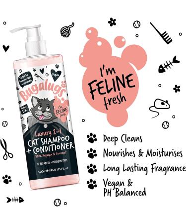 Bugalugs 2 in 1 Cat Shampoo & Conditioner. Cleansing nourishing and conditioning for all cat hair. Papaya & Coconut calming scent. For all cats and kittens. cat & kitten grooming (500ml Shampoo) - Buy Online on GoSupps.com