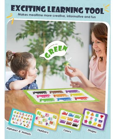 NiBaby Kids' Non Slip Educational Placemats Set of 4 - Interactive & Washable | Learn Alphabet, Numbers, Shapes & Colors | Durable PU Leather - Buy Online on GoSupps.com