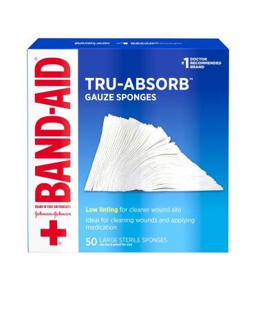 Band Aid Brand First Aid Products Tru-Absorb Sterile Gauze Sponges for Cleaning and Cushioning Minor Wounds, Cuts & Burns, Low-Lint Design, Individually Wrapped 4 in by 4 in Pads 50 Count (Pack of 1) - Buy Online on GoSupps.com