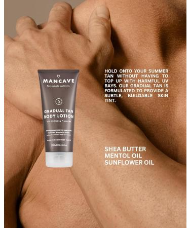 ManCave Healthy Looking Skin Gradual Tan Body Lotion 200ml for Men Hydrate Tone and Build a Healthy Glow with Shea Butter and Olive Oil Vegan Friendly Tube made from Recycled Plastics Made in the UK - Buy Online on GoSupps.com