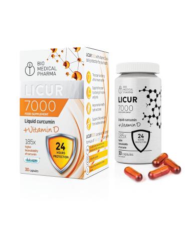Turmeric Curcumin with Vitamin D3 185x Higher Bioavailability NovaSOL Liquid Curcumin 1 Capsule Daily Equals 6 600 mg of Turmeric Extract Licur 7000 + Vitamin D (30 Capsules) Licur7000 + Vitamin D