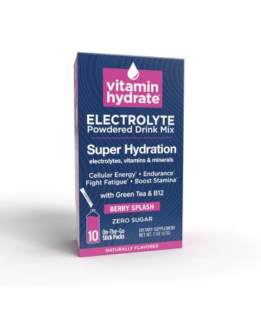 Vitamin Hydrate Electrolyte Powdered Drink Mix Super Hydration Boost Stamina & Fights Fatigue Bursting with Electrolytes Vitamins & Minerals 0 Sugar Berry Splash 10 Stick Packs