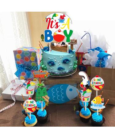 Fangleland Fishing Theme Baby Shower Cake Decorations with It s A Boy Cake Topper and 24Pcs Cupcake Toppers Picks Gone Fishing Welcome Baby Gender Reveal Pregnancy Celebration Party Supplies - Buy Online on GoSupps.com