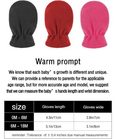 Boyiee 3 Pairs Baby Toddler Winter Mittens Kids Fleece Warm Mittens 6-18 Months Black Red Rose Red - Buy Online on GoSupps.com