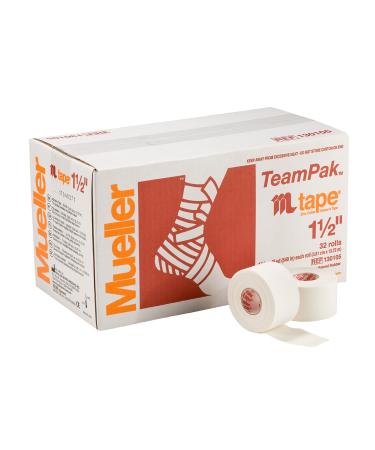 Mueller MTape Athletic Tape, Case of 32 Rolls 1.5" x 15 Yards White Mtape