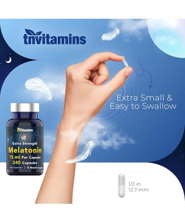 tnvitamins Melatonin 15 MG Per Capsule (240 Capsules) | All-Natural Sleeping Pills for Adults | Extra Strength Melatonin | Nighttime Sleep Aid | Natural Sleep Support Supplement 240 Count (Pack of 1) - Buy Online on GoSupps.com