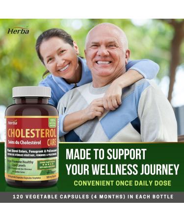 Herba Cholesterol Care 120 Capsules | Cholesterol Lowering Supplement with Plant Sterols Fenugreek and Policosanol 20mg | Cholesterol Supplement to Lower and Promote Healthy Blood Lipid Levels | Made in Canada - Buy Online on GoSupps.com