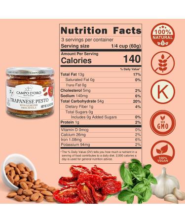 Campo D'Oro Trapanese Pesto Sauce with Tomato, Basil & Almonds - 6.3oz (180g), 100% Made in Italy - Buy Online on GoSupps.com