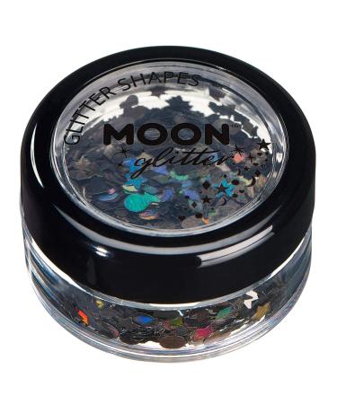 Holographic Glitter Shapes by Moon Glitter - Black - Cosmetic Festival Makeup Glitter for Face Body Nails Hair Lips - 3g - Buy Online on GoSupps.com