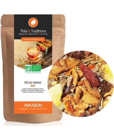 Th s & Traditions Organic Peach Papaya Infusion | 100g Loose Leaf Bag | Certified Organic Farming