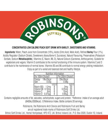 Robinsons Fruit & Barley Peach Squash 1L - Refreshing Fruit Drink - Pack of 1 - Buy Online on GoSupps.com