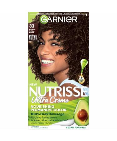 Garnier Hair Color Nutrisse Nourishing Creme 33 Darkest Golden Brown (Caramel Fudge) Permanent Hair Dye 1 Count (Packaging May Vary)