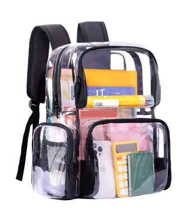 Vorspack Clear Backpack - Transparent Backpack with Reinforced Bottom & Multi-pockets for College Workplace Security - Black