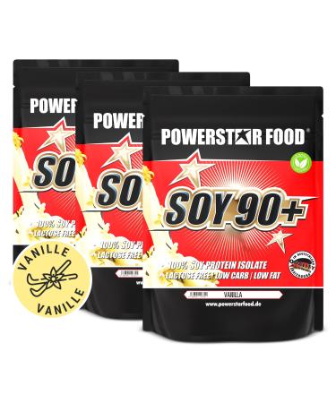 Powerstar Soy 90+ |3kg soy-protein isolate without sugar additive |Made in Germany |Genetic engineering unchanged |3x1000g plant-based protein powder with 93% protein i.tr.|Vegan & Lactose -free |Vanilla vanilla 1 kg (3 pack)