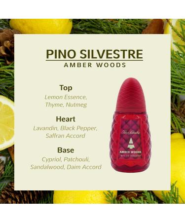 Pino Silvestre Amber Woods Perfume for Men - Aromatic Woody Spicy Scent - Blended with Lemon Lavender Patchouli and Sandalwood - for Bold Elegant Gentlemen - 4.2 oz EDT Spray - Buy Online on GoSupps.com