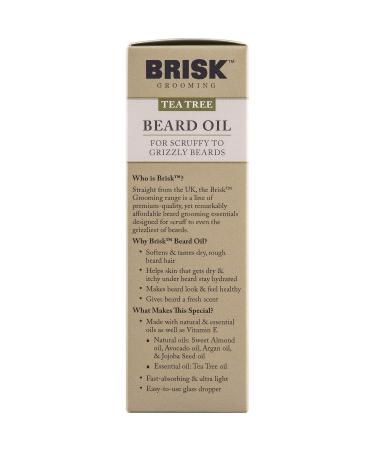 Brisk Grooming Tea Tree Beard Oil - Fast-Absorbing Natural Oil Blend for Soft Healthy Beards - 1.7 oz with Dropper - Buy Online on GoSupps.com