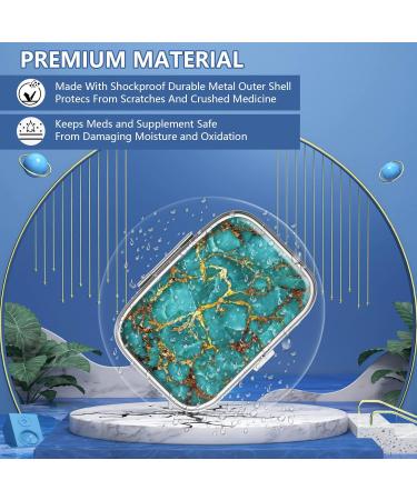 Portable 2-Compartment Pill Organizer - Turquoise Green Marble Medicine Box | Decorative Vitamin Storage Gift - Buy Online on GoSupps.com
