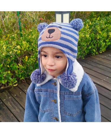 KAKU NANU Toddler Winter Hat with Double Pom Pom | Earflap Beanie for Boys and Girls 2-4 Years | Fleece Lined | Blue-Grey - Buy Online on GoSupps.com