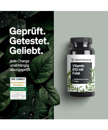 Vitamin B12 Vegan Tablets - 180 High-Dose 500 g - 6 Months Supply with Folic Acid 200 g - Pure & Additive-Free - Made in Germany - Buy Online on GoSupps.com