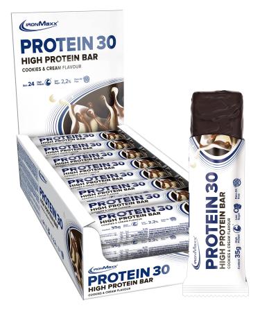 Ironmaxx protein 30 protein bar - cookies and cream 24 x 35g |Palm oil -free and gluten -free protein bar with vitamins |Suitable for sugar-reduced and low-carb diet Cookies & Cream 24 pieces (1 Pack)