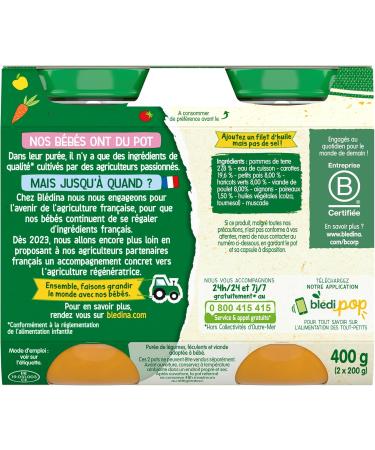 Bl dina - Small pots for baby - Vegetable Planter Chicken - 70% French ingredients - From 8 months - 12 jars of 200g - Buy Online on GoSupps.com