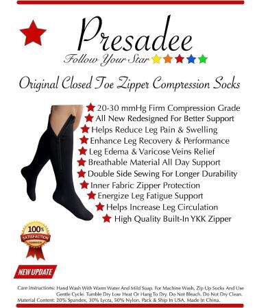 Presadee Original Closed Toe Zipper Compression Calf Leg Socks 20-30 mmHg - Black [Large/X-Large] | 1 Pair - Buy Online on GoSupps.com