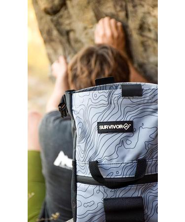 Large Light Gray Climbing Chalk Bucket with Topographical Map Design - Magnetic Closure, Pockets, and Brush Holders - Buy Online on GoSupps.com