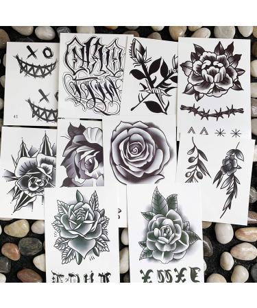 Oottati Waterproof Black Gothic Flower Rose Temporary Tattoo Stickers - 9 Sheets - Buy Online on GoSupps.com