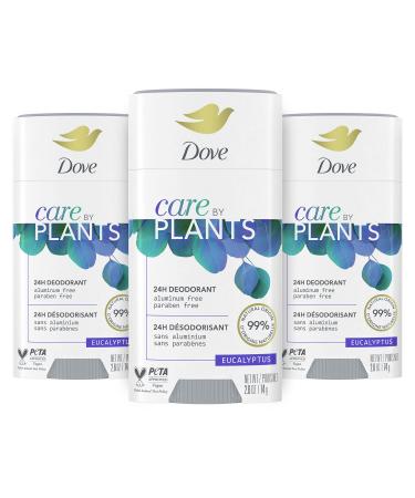 Dove Care by Plants Deodorant Stick for underarm skin care and 24 hour deodorant protection Eucalyptus no aluminum deodorant, 2.6 oz - Pack of 3