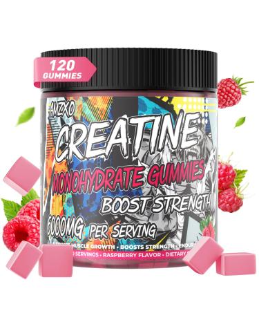 AMZXO Creatine Monohydrate Gummies 6g for Men Women,Complex Creatine Monohydrate Chewable for Muscle Strength,Muscle Building,Energy Boost,Pre-Workout Energy Supplement,Vegan Raspberry - 120 Count