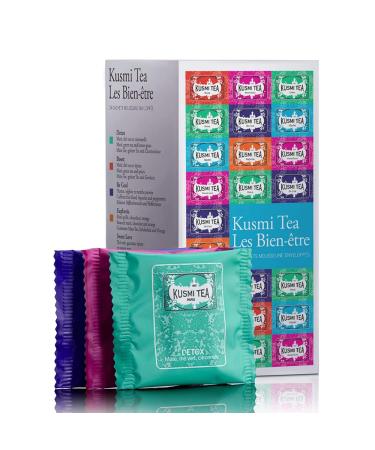 Kusmi Tea Wellness Gift Set - 24 Muslin Tea Bags - Flavored Blends of Green Mate & Herbal Teas - Includes Detox BB Detox Boost Sweet Love & Be Cool