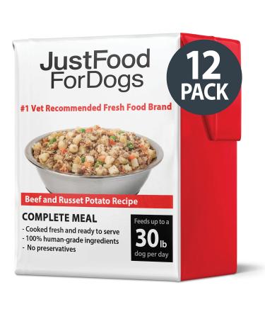 JustFoodForDogs Pantry Fresh Dog Food and Puppy Food, Human Quality Ingredients Natural Ready to Serve Soft Food for Dogs - Beef & Russet Potato Wet Dog Food Pouches Beef & Russet Potato 1 Count (Pack of 12)