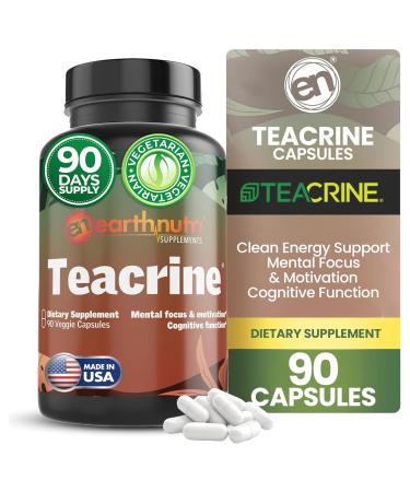 EarthNutri Theacrine Energy and Focus Supplement Gluten and Additives Free 1 Capsule Daily Vegetable Capsule for Enhanced Alertness and Endurance 250mg Theacrine Caps (90 Count Unflavored)