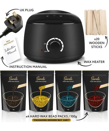 Waxing Kit with Heater, 4X Wax Beads, 20x Spatulas - Professional Full Waxing Kit from UK Company - Buy Online on GoSupps.com