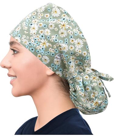 IRIS CRAFT Daisy Green Working Cap | Adjustable Long Hair Hat with Button and Sweatband - Buy Online on GoSupps.com