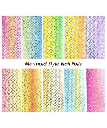 Kalolary Mermaid Nail Foil Transfer Stickers - Holographic Gradient Fish Scales Nail Decals for Women - 10 Sheets - Buy Online on GoSupps.com