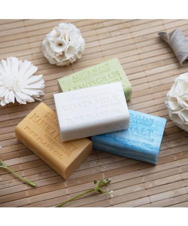 Australian Botanical Soap Variety Pack - Pure Plant Oil Soaps 6.8 oz Bars - Goats Milk, Sea Salt, Lemongrass & Manuka Honey - 4 Pack - Buy Online on GoSupps.com