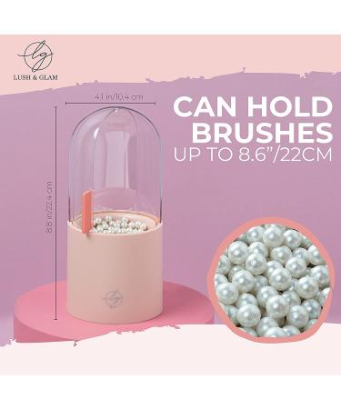 Lush and Glam Bell Jar Makeup Brush Holder | Dustproof Cosmetic Display Case with Lid and 500 Pearls | Lotus Pink Makeup Organizer for Vanity and Bathroom - Buy Online on GoSupps.com