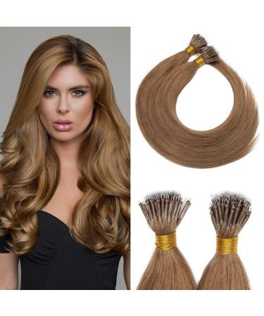 S-noilite Nano Rings Hair Extensions Real Human Hair 16 Inch Nano Tip Hair Extensions Remy Straight Human Hair Nano Beads Hair Extensions Straight for Women 50 Strands 50g(#6 Light Brown) 16 Inch Light Brown