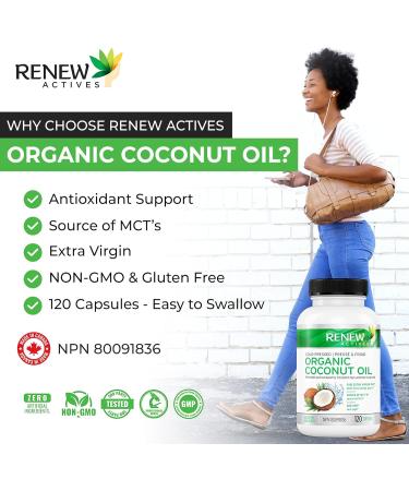 Renew Actives Coconut Oil Supplement - Antioxidants & Natural Fatty Acids for Health & Wellness - 120 Softgels - International Shipping Available - Buy Online on GoSupps.com
