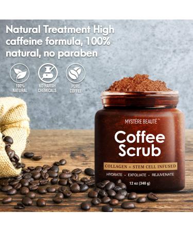 MYST RE BEAUT Arabica Coffee Body Scrub - Exfoliating Natural Skin Care with Coconut Oil & Vitamin E - Reduces Cellulite, Stretch Marks & Eczema - Moisturizing - 12 oz - Buy Online on GoSupps.com
