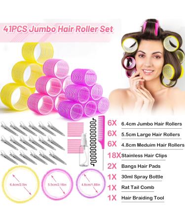Qinzave 41-Piece Curlers Set - Large Self-Adhering Hair Rollers 64mm 55mm 48mm for All Hair Lengths - Volume & Style with Comb & Braid Tools - Buy Online on GoSupps.com