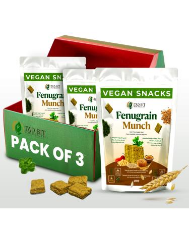 Tad Bit's Fenugrain Munch | Premium Indian Handmade Salty Vegan Snacks Crackers | Plant Based Vegan Healthy Snacks for Adults and Kids | Dairy Free Sugar Free Snacks | Low Calorie Whole Wheat Digestive Biscuits (3 Pack 600 Gram) 3 Pack 21.1644