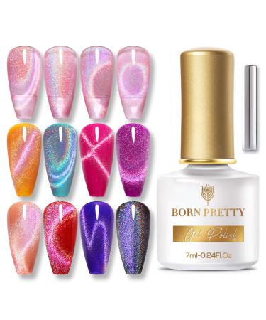 BORN PRETTY Rainbow Cat Magnetic Eye Gel Polish Omnipotent Pink Holographic 9D Cat Magnetic Gel Nail Polish Sparkle Gel Polish with Magnetic Stick Nail Art Varnish 7ML 1PC pink holographic cat magnetic gel