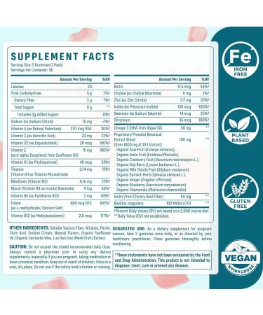 Quorinthiumax Prenatal Gummies Sugar Free Organics Prenatal Vitamins for Women with Folate DHA & Probiotics Iron Free Prenatal Vitamin Gummies for Immune & Digestive 90 Gummies - Pack Of 2 - Buy Online on GoSupps.com