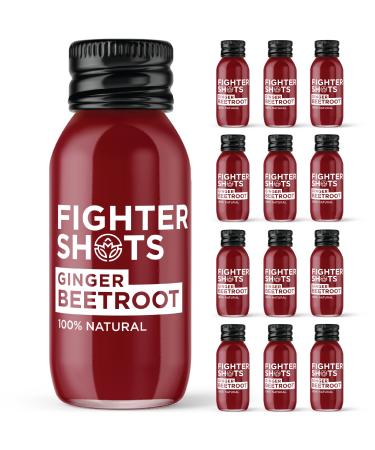Fighter Shots Ginger + Beetroot (12x60ml) | 100% Natural | Perfect Morning/Post Workout Pick Me Up | No Preservatives | Fresh & Fiery Beetroot and Ginger Shots Ginger Beetroot