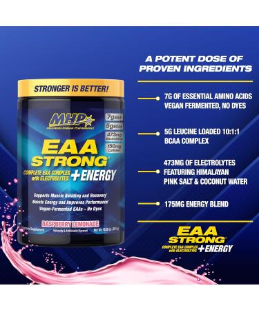 MuscleMeds Maximum Human Performance EAA Strong Energy EAA Supplement All 9 EAAs BCAAs Electrolytes Coconut Water Pre-Workout Enhances Muscle Building 30 Serves - 10.26 Oz - Buy Online on GoSupps.com